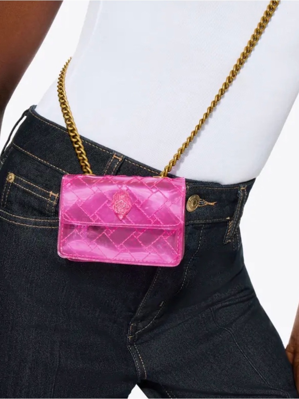 Kurt Geiger Hot Pink Glitter Mini Crossbody Bag - Picture 5 of 7